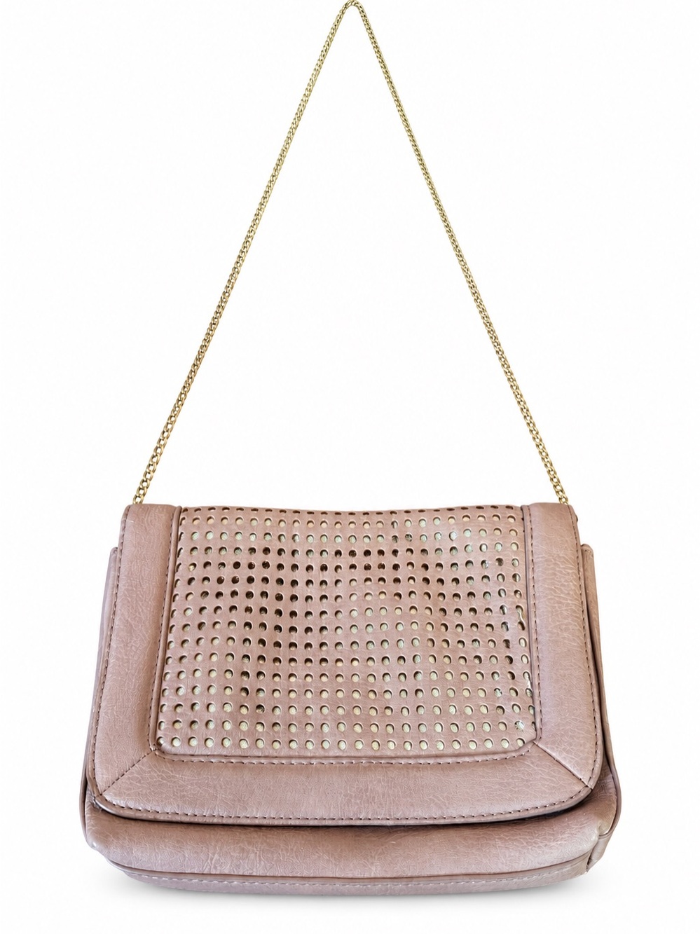 BCBGeneration Blush Pink Perforated Leather Shoulder Bag with Gold Chain